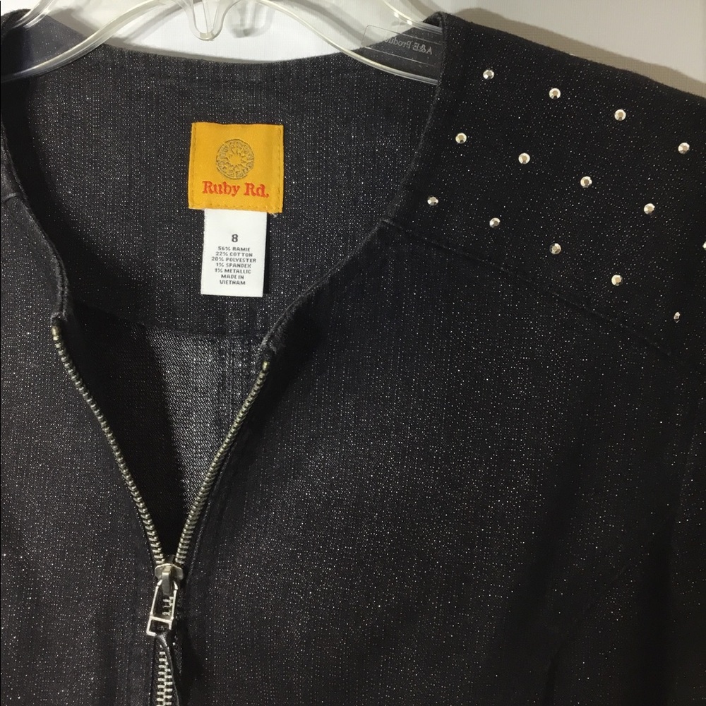 Ruby Rd Black Silver Studded Metallic Sheen Jacket - image 3